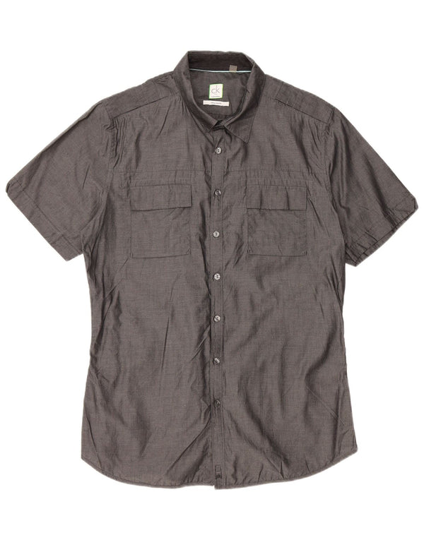 CALVIN KLEIN Camisa ajustada de manga corta para hombre Algodón gris grande