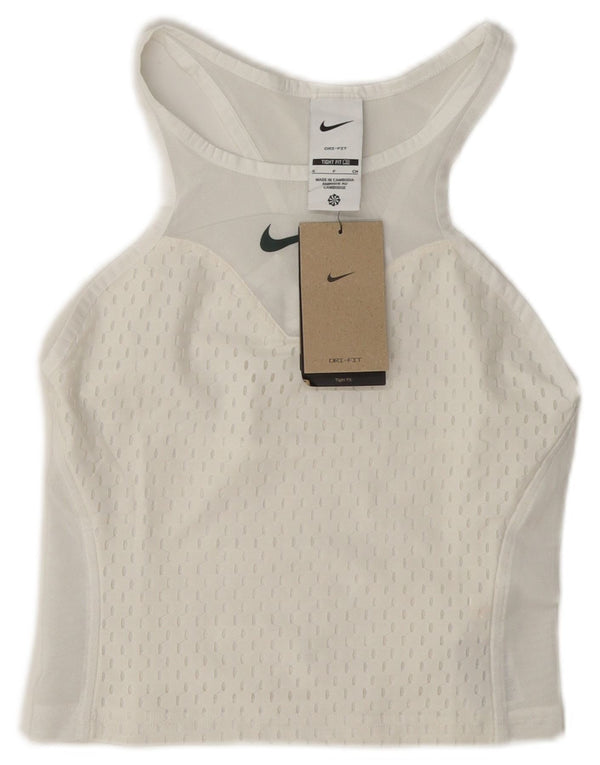 Nike Top ajustado transparente para mujer, talla 8, poliéster blanco pequeño