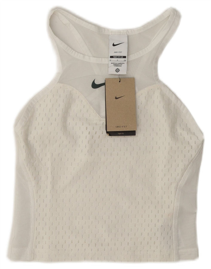 Nike Top ajustado transparente para mujer, talla 8, poliéster blanco pequeño