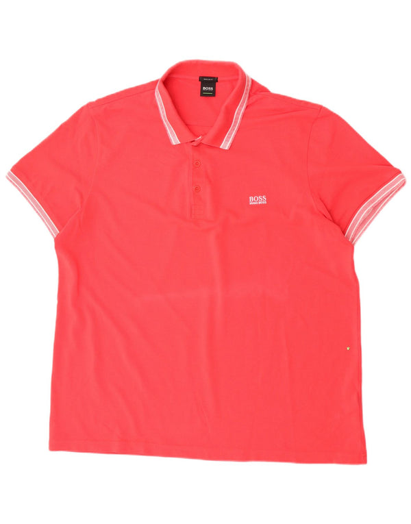 Hugo Boss Polo de corte regular para hombre, talla 3XL, algodón a rayas rojas