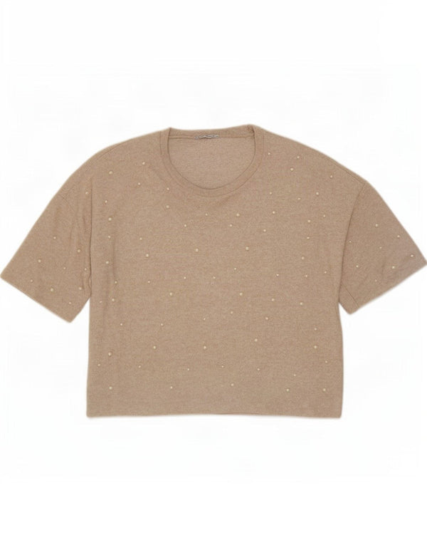 Zara Mujer Trafaluc Blusa Extragrande Reino Unido 10 Pequeño Beige Manchado