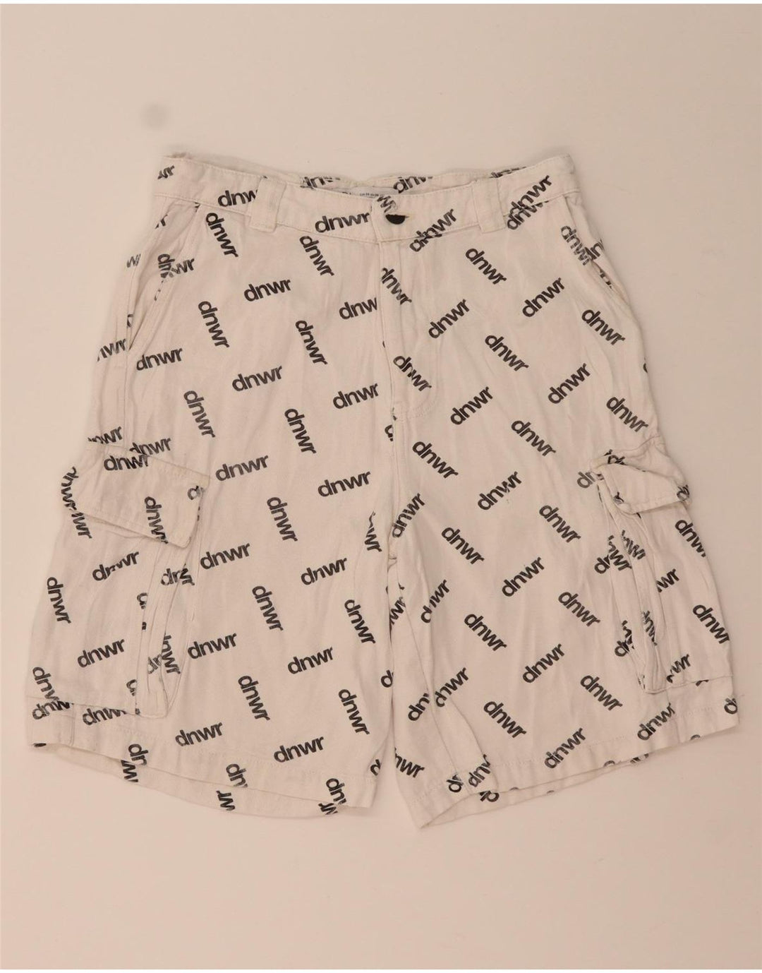 Zara Mens Graphic Cargo Shorts EU 38 Small W30 Blanco