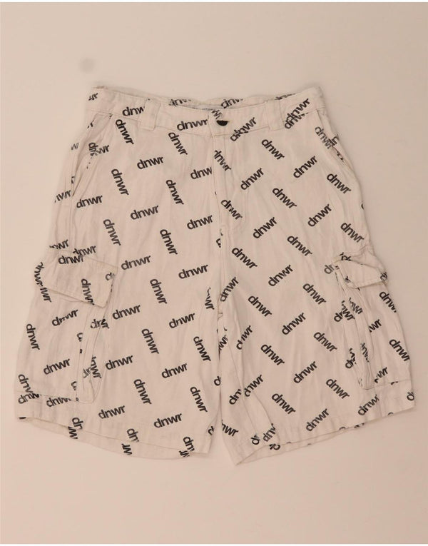 Zara Mens Graphic Cargo Shorts EU 38 Small W30 Blanco