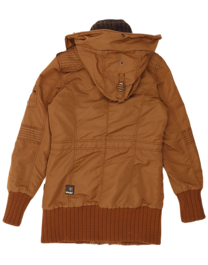 KHUJO Chaqueta Parka Militar con Capucha para Mujer UK 44 Poliéster Marrón Medio