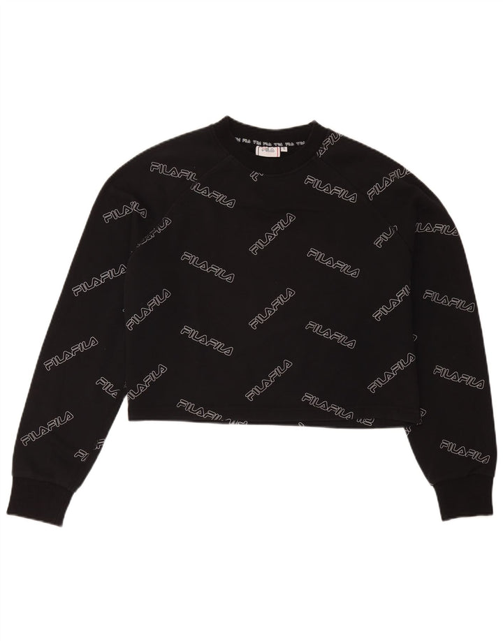 Fila Mujer Oversize Graphic Crop Sudadera Jumper UK 10 Small Negro