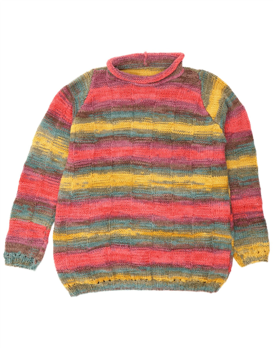 Vintage hombres rollo cuello jersey suéter grande multicolor rayas