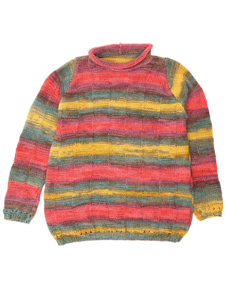 Vintage hombres rollo cuello jersey suéter grande multicolor rayas
