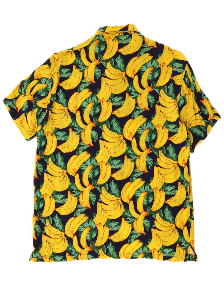 Vintage hombres patrón abstracto camisa de manga corta algodón amarillo grande