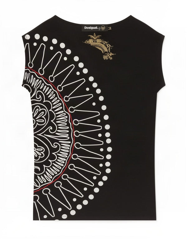 Desigual Mujer Camiseta Gráfica Top UK 40 Mediano Negro Floral