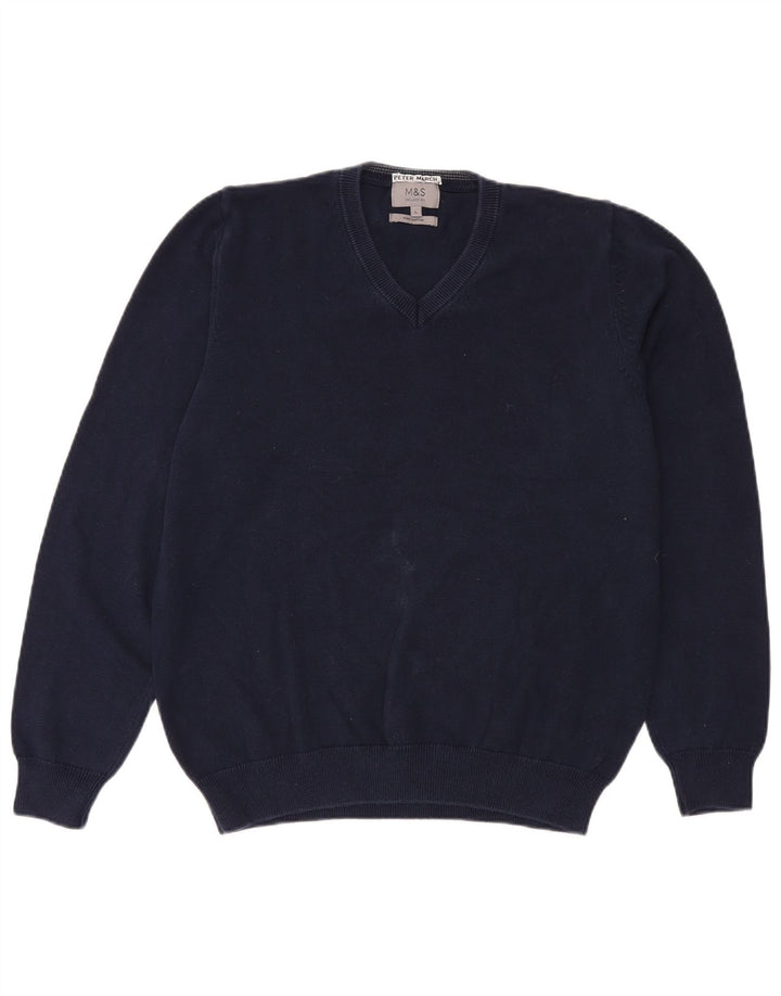 Marks & Spencer - Jersey con cuello en V para hombre, talla grande, algodón azul marino