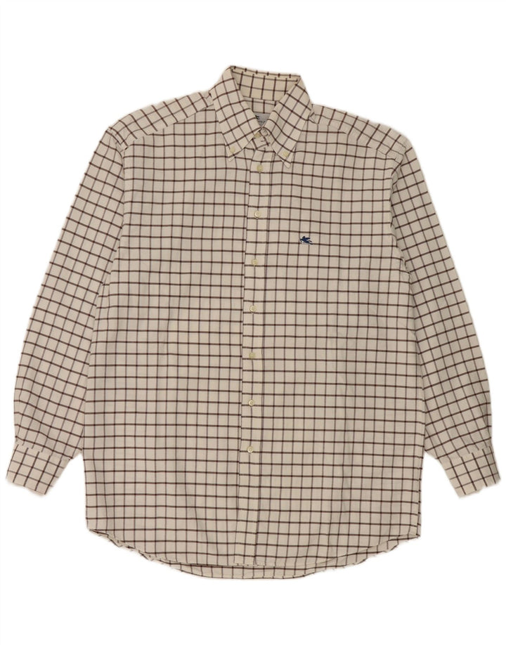 Camisa de franela Etro Milano para hombre talla 42 algodón a cuadros blanco grande