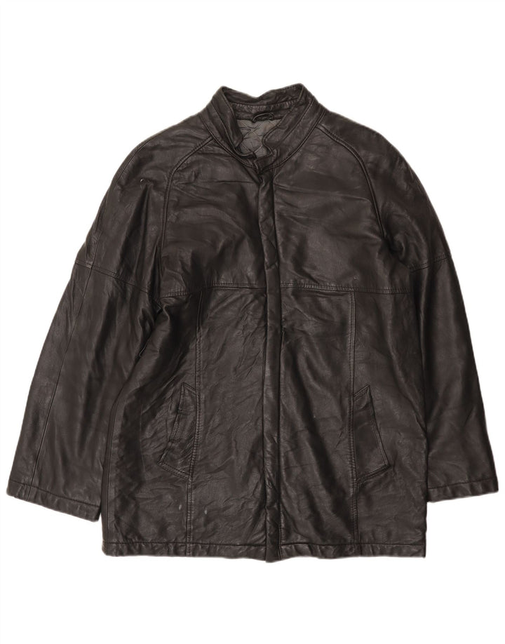 VINTAGE Chaqueta de cuero para hombre Reino Unido 38 Mediano Negro