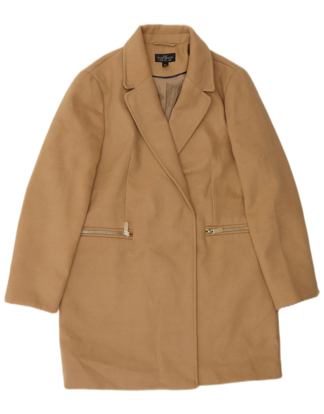 Topshop Abrigo abierto para mujer UK 10 Small Beige Poliéster