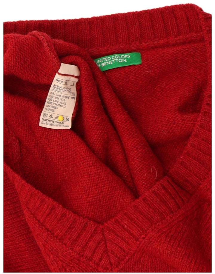 Benetton Jersey Con Cuello En V De Lana Virgen Grande Rojo Hombre
