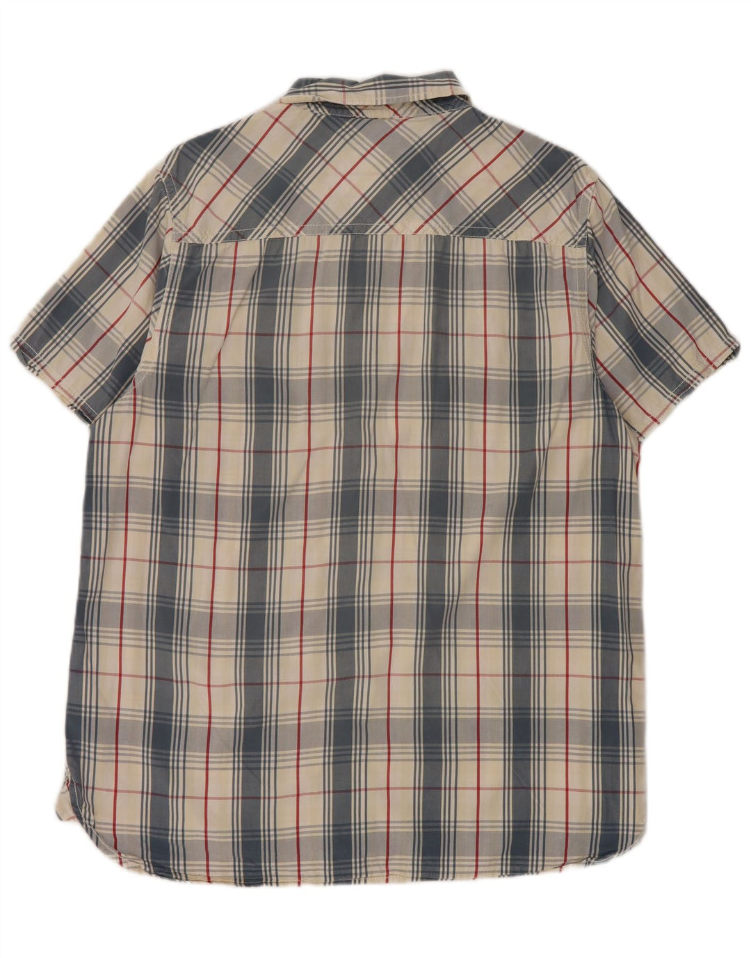 Weird Fish Camisa de manga corta para hombre de algodón a cuadros azules grandes
