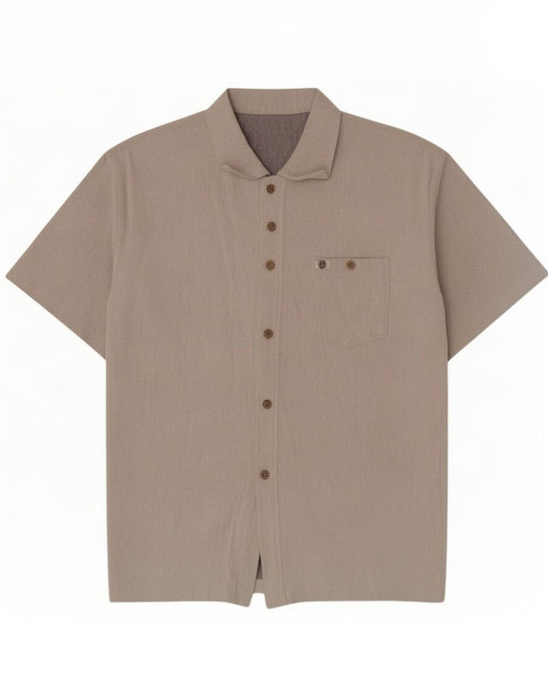Vintage hombres camisa de manga corta algodón gris grande de espiga