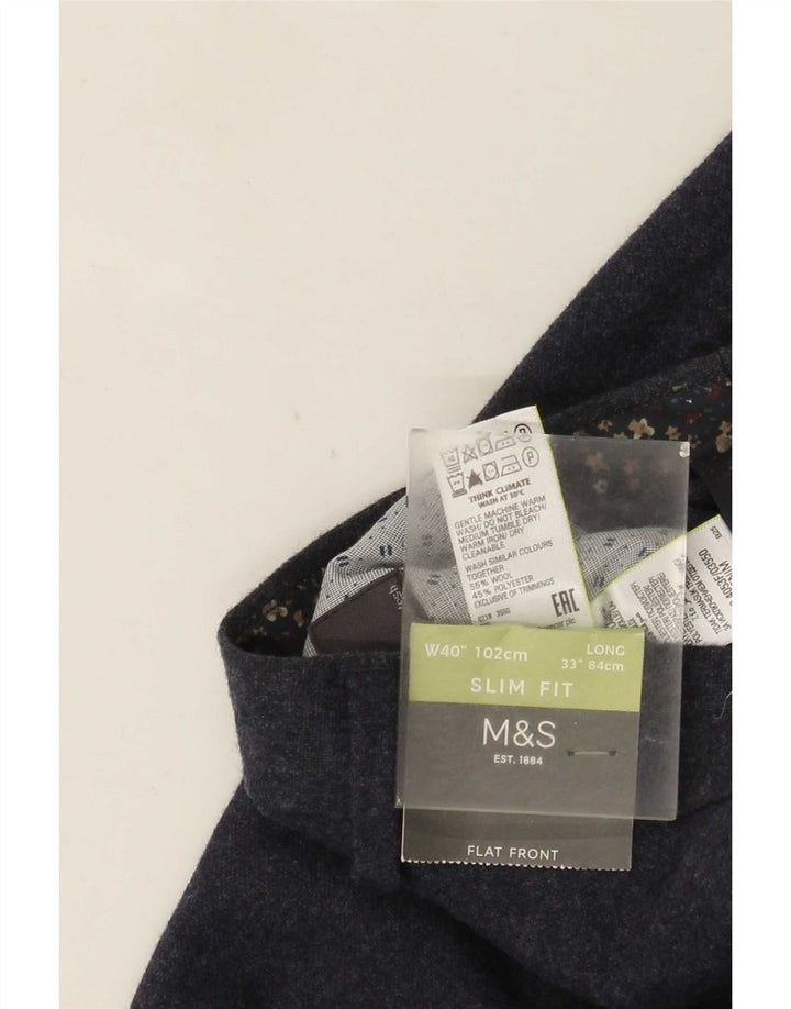 Marks & Spencer Pantalones chinos ajustados para hombre W40 L33 Lana azul marino