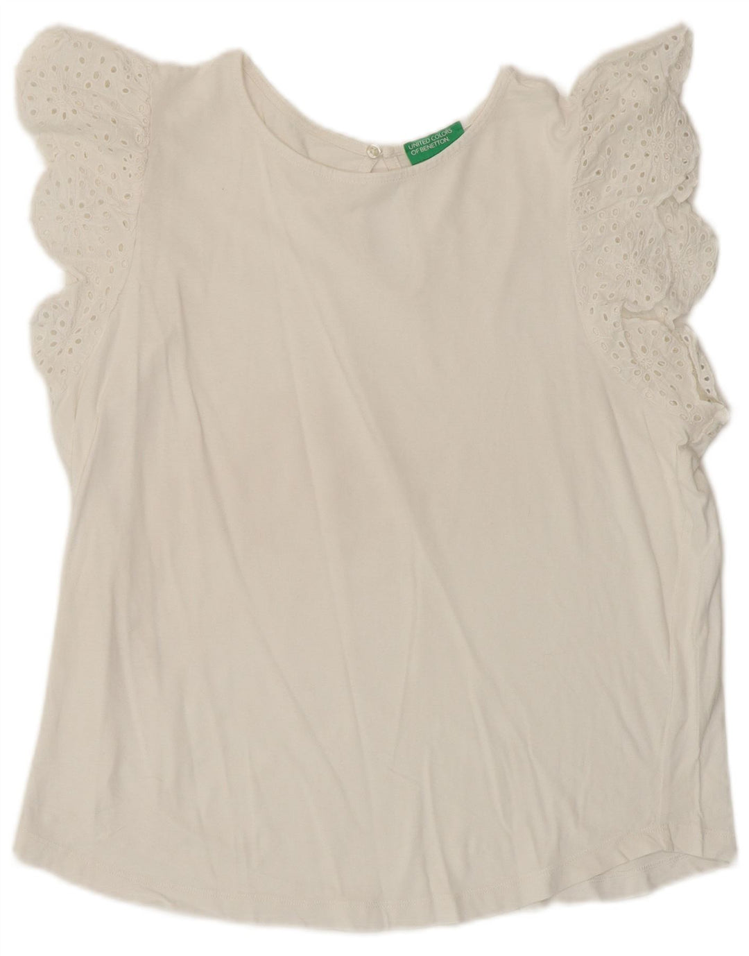 BENETTON Blusa para mujer Top UK 46 Grande Algodón blanco