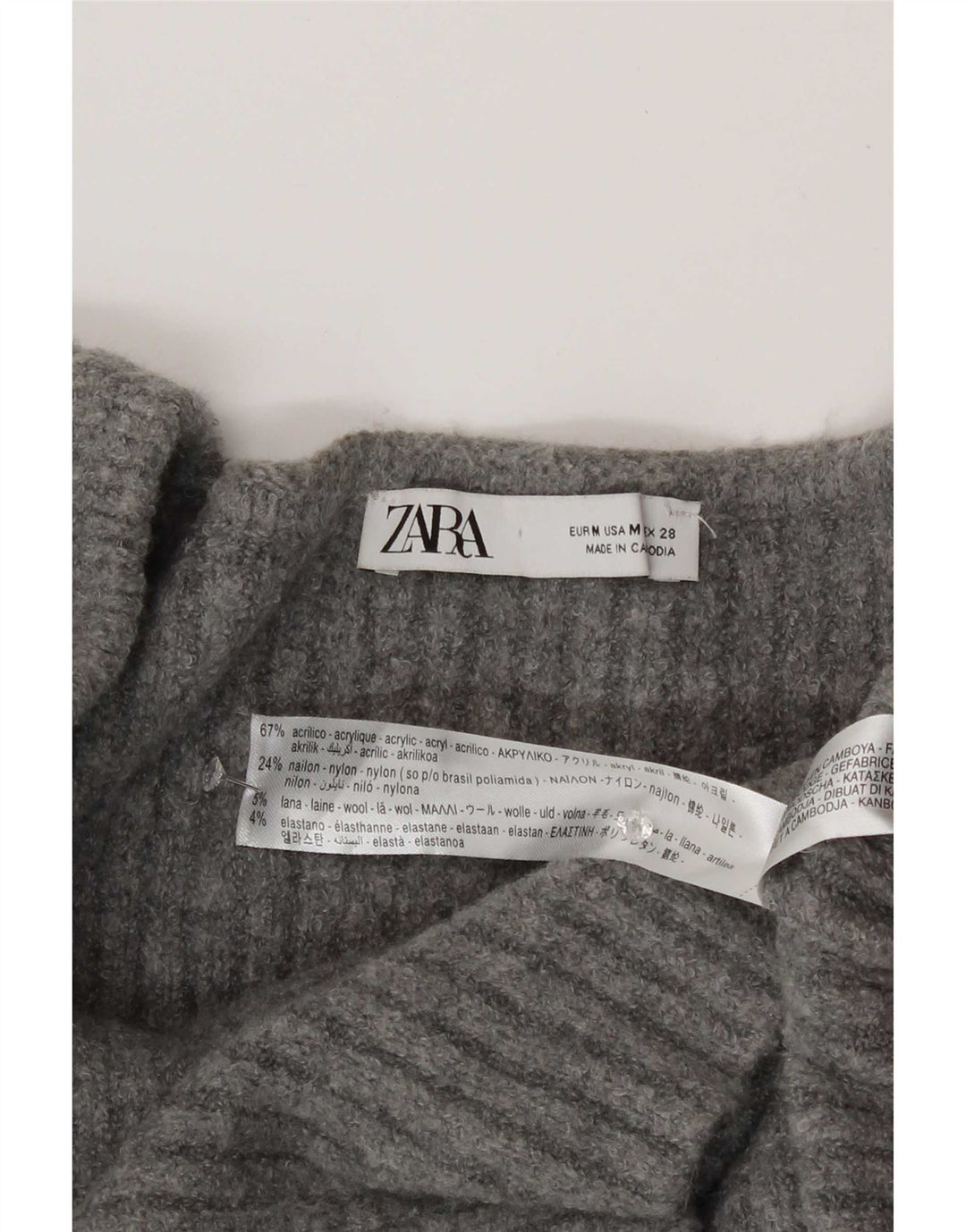 Zara Mujer Top Manga Larga UK 42 Acrílico Gris Medio