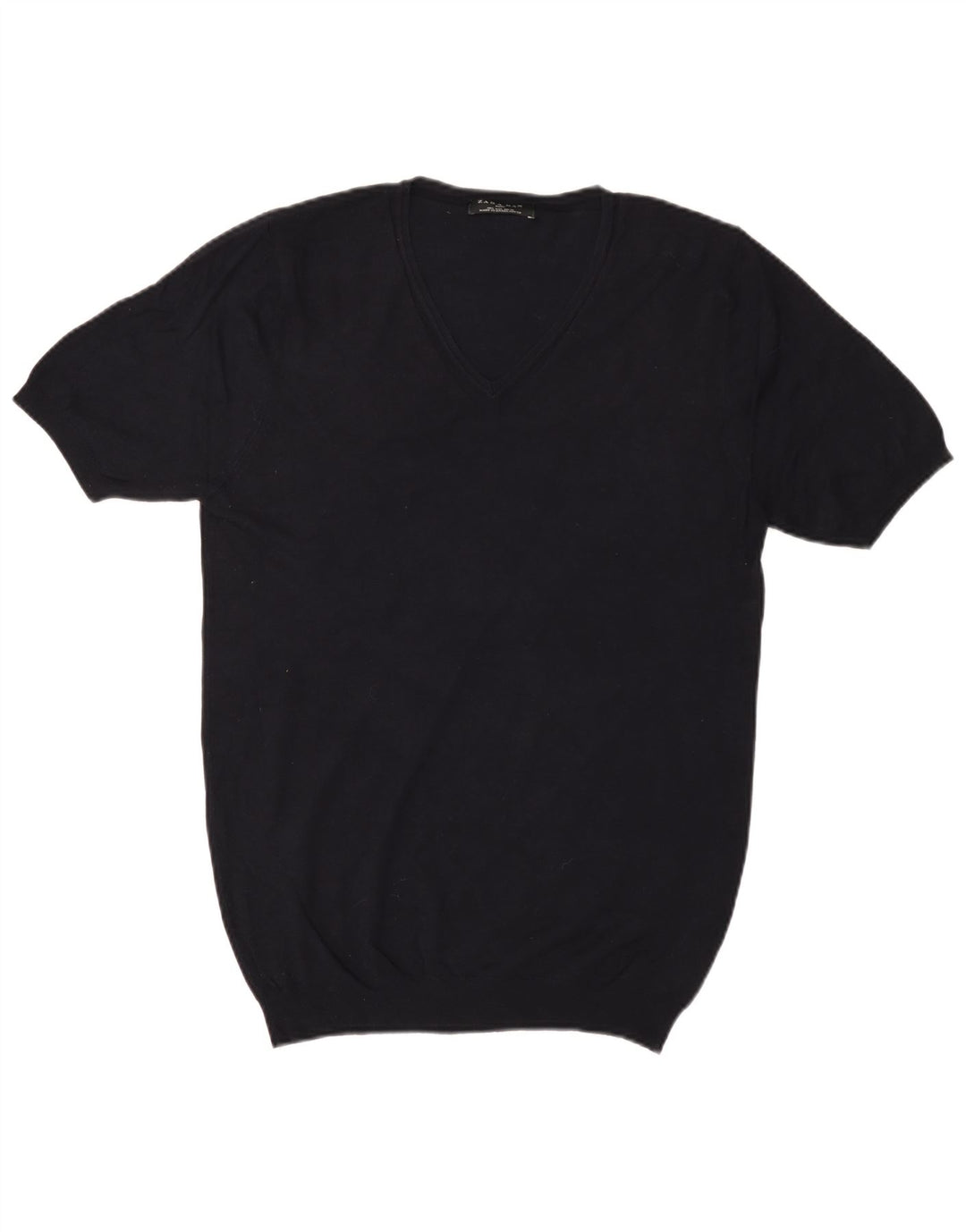 Zara Hombre Jersey Basic Manga Corta Cuello Pico Large Azul Marino Viscosa