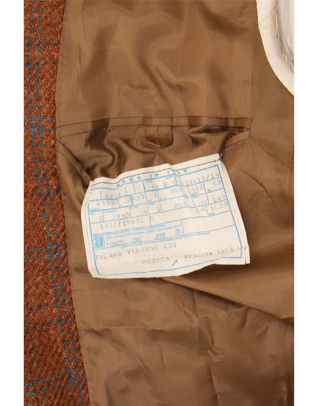 Vintage hombres 2 botones Blazer chaqueta IT 48 marrón medio comprobar lana virgen