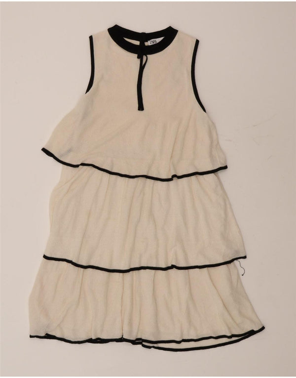 Zara Vestido Escalonado Para Mujer UK 40 Small Viscosa Blanca