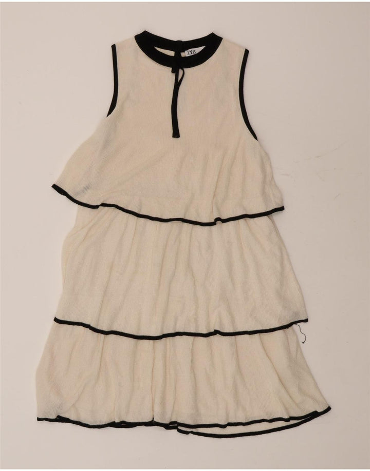 Zara Vestido Escalonado Para Mujer UK 40 Small Viscosa Blanca