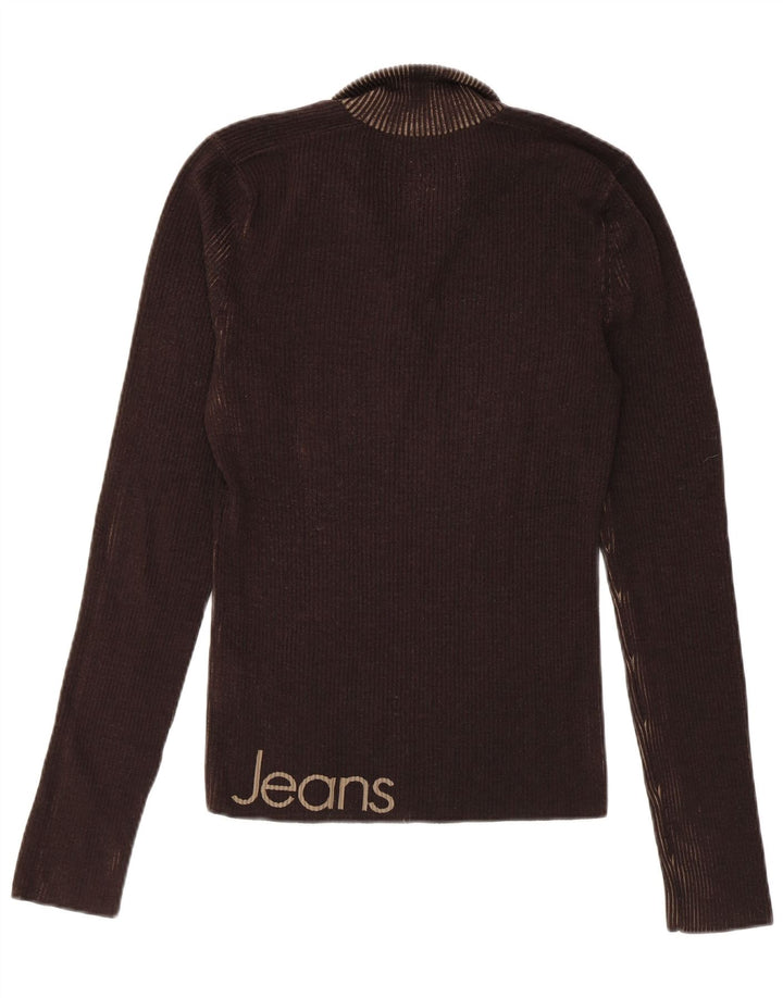 CALVIN KLEIN JEANS Suéter tipo jersey con cuello y botones para mujer UK 10 Small Brown