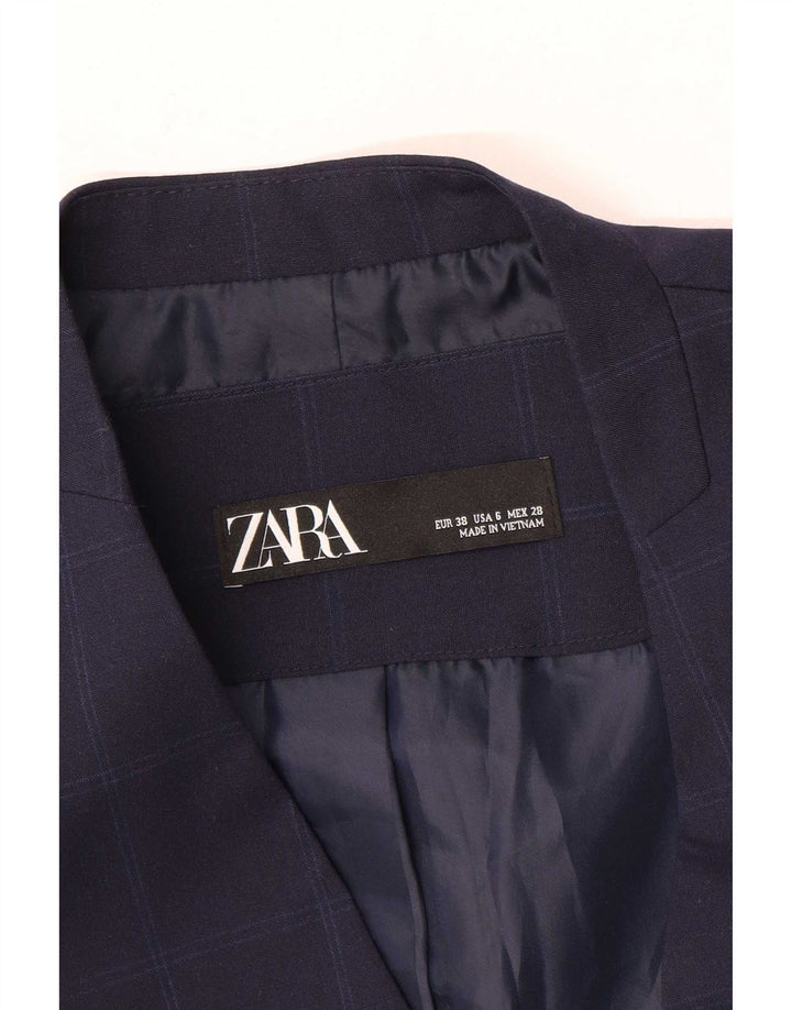 Zara Chaqueta Blazer De 1 Botón Para Mujer EU 38 Small Azul Marino A Cuadros
