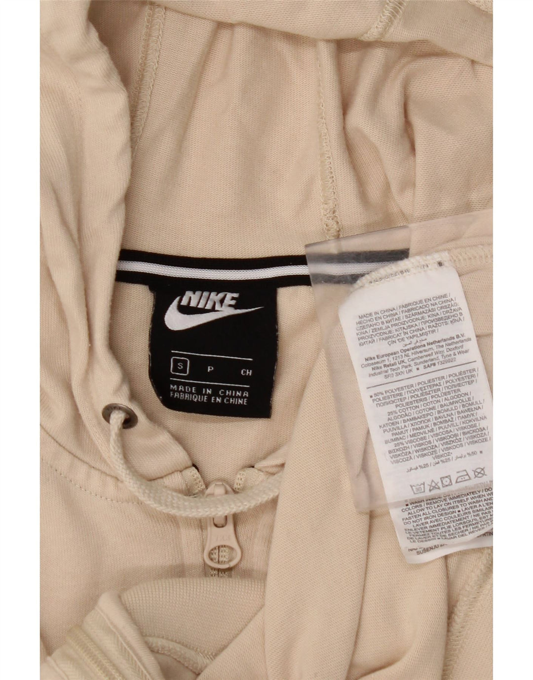 NIKE Sudadera con capucha y cremallera extragrande para mujer UK 10 Small Beige Poliéster
