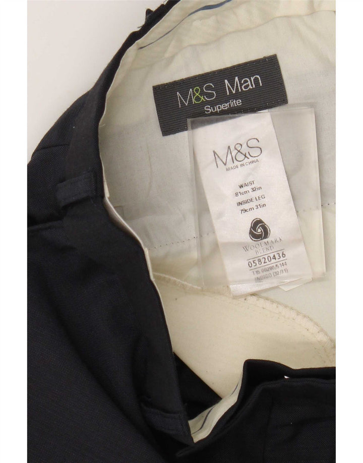 Marks & Spencer Pantalón de traje recto para hombre W32 L31 Lana azul marino