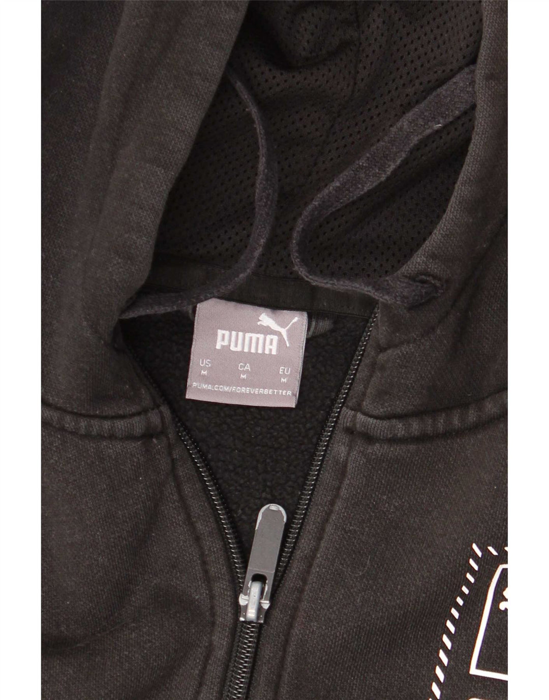 Puma Sudadera con capucha y cremallera gráfica para hombre, algodón negro mediano