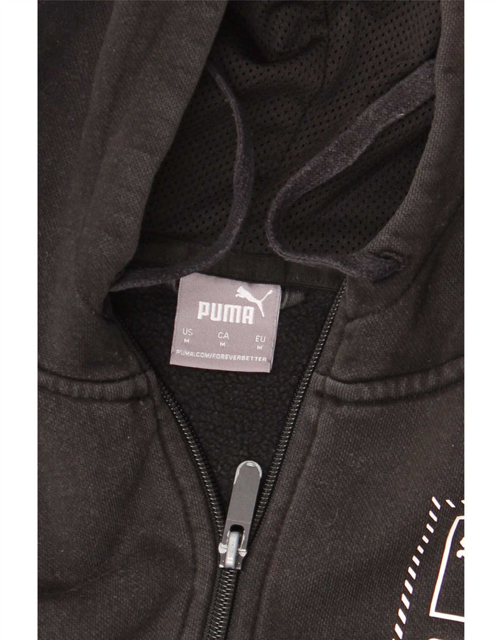 Puma Sudadera con capucha y cremallera gráfica para hombre, algodón negro mediano