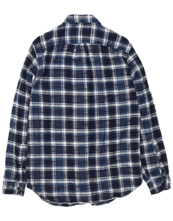J. Crew Camisa de franela de ajuste clásico para hombre, talla pequeña, algodón a cuadros azul marino