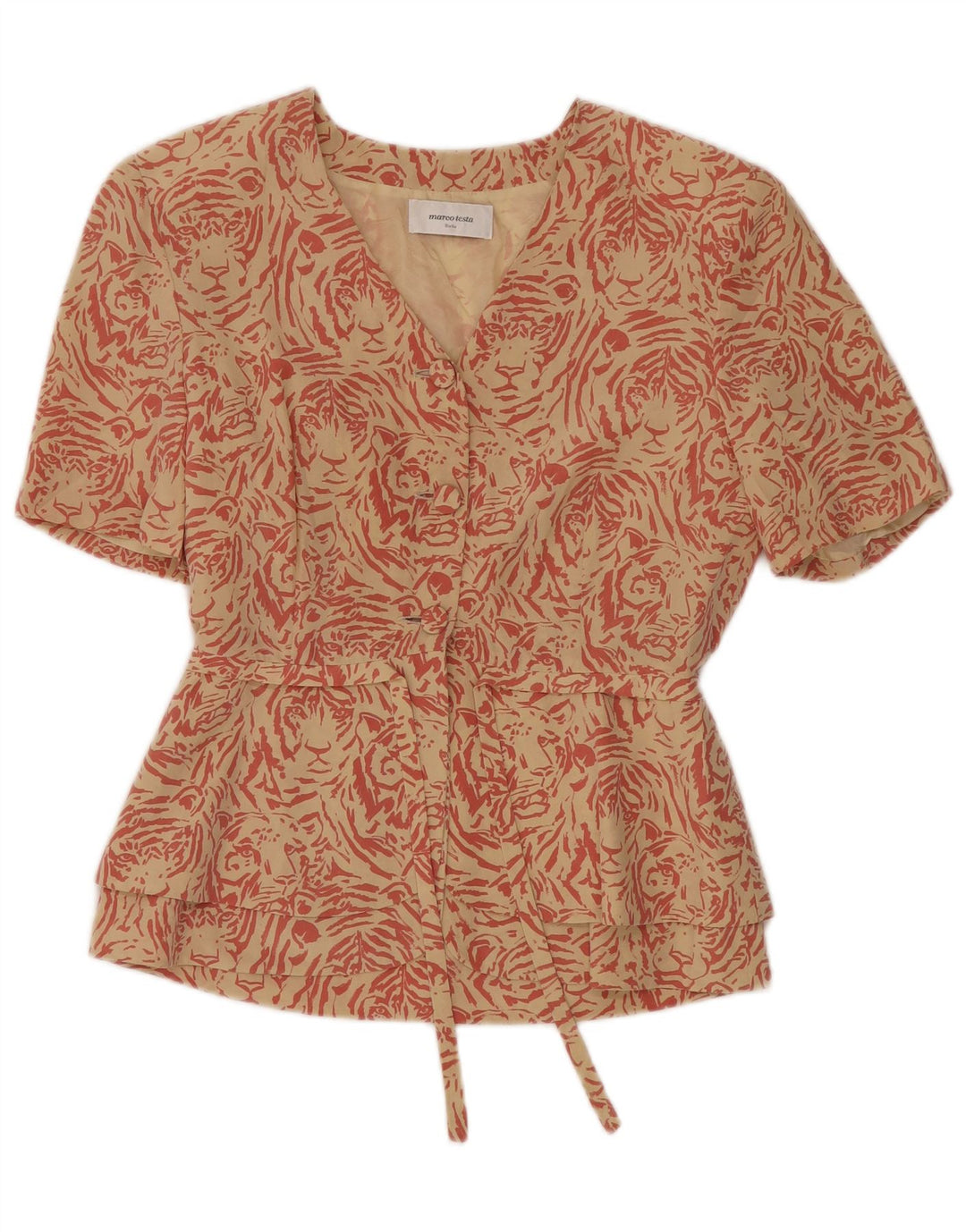 MARCO TESTA Chaqueta Blazer de 3 Botones para Mujer IT 42 Estampado Animal Beige Medio