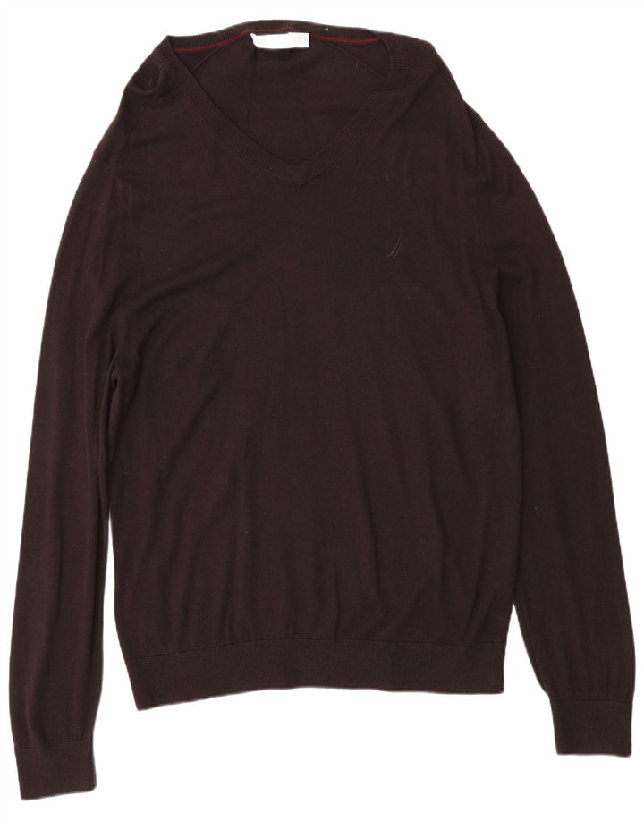 Nautica Jersey con cuello en V para hombre, talla grande, algodón negro