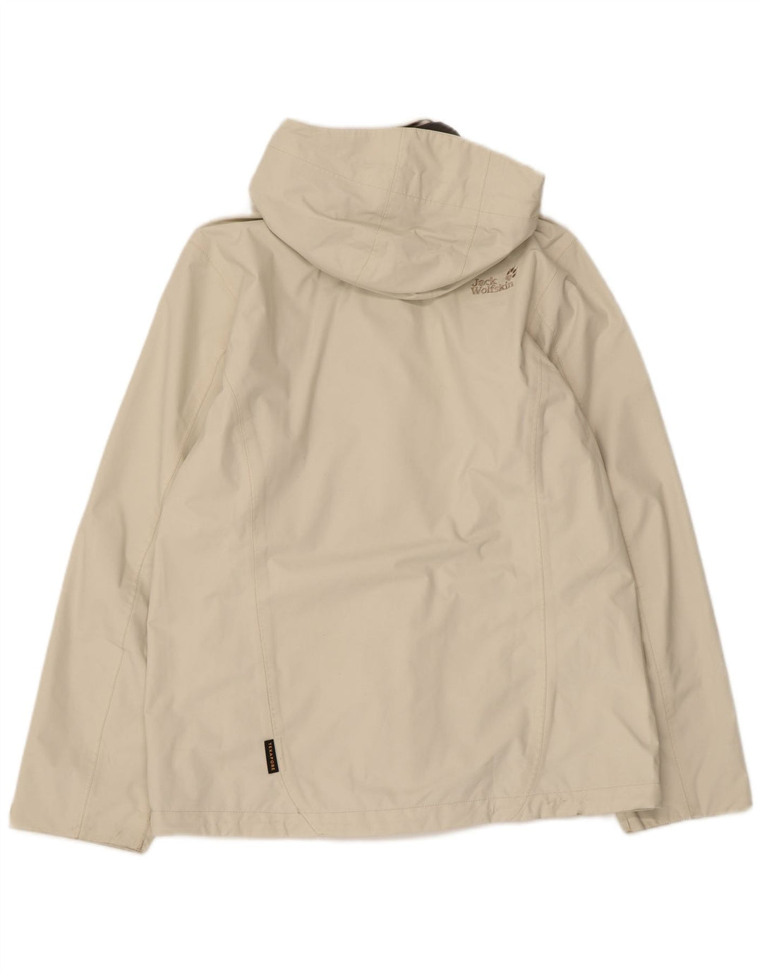 JACK WOLFSKIN Womens Hooded Rain Jacket UK 12/14 Medium Beige Polyamide