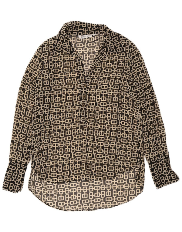 Zara Blusa extragrande de manga larga para mujer UK 6 XS Negro Geométrico