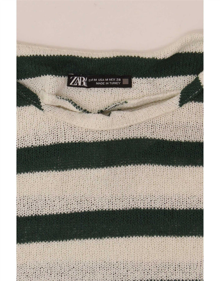Zara Camiseta Mujer Top UK 40 Mediano Rayas Blancas