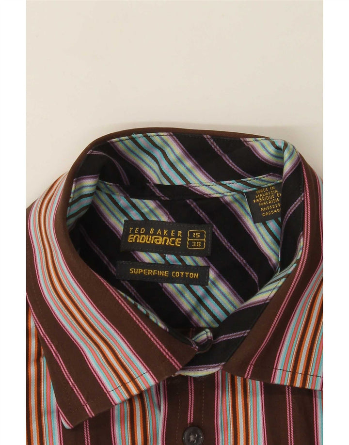 Ted Baker Camisa formal para hombre Talla 38 15 Algodón a rayas marrón medio