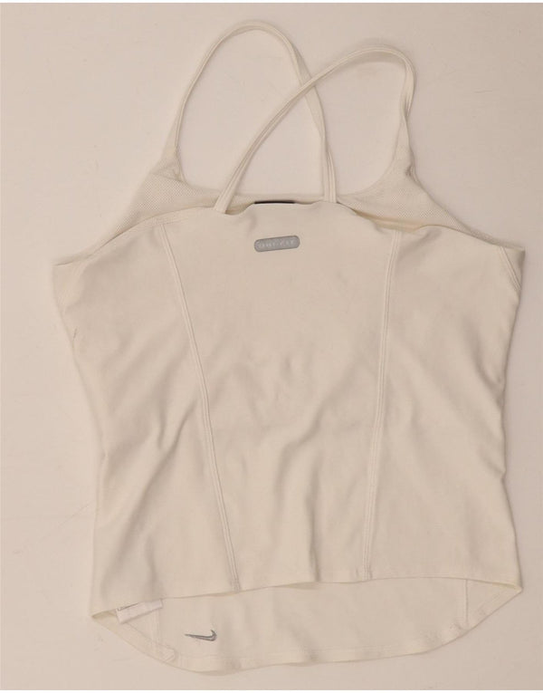 NIKE Mujer Dri Fit Crop Vest Top UK 14 Grande Poliéster Blanco