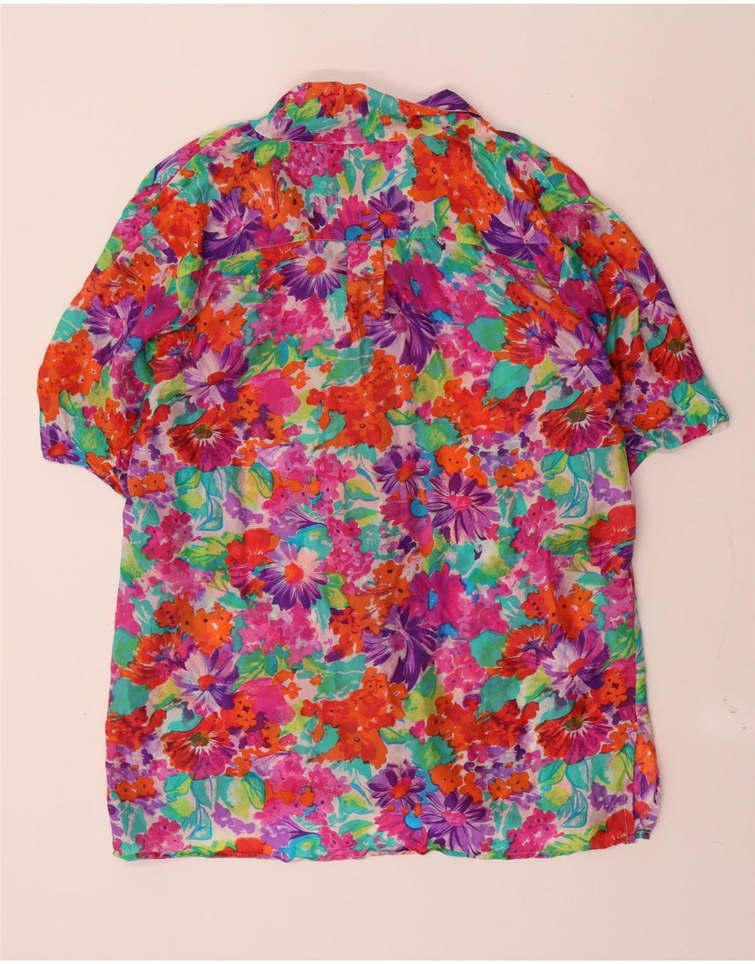 VINTAGE Mujer Camisa de Manga Corta Blusa Reino Unido 14 Medio Multicolor Floral