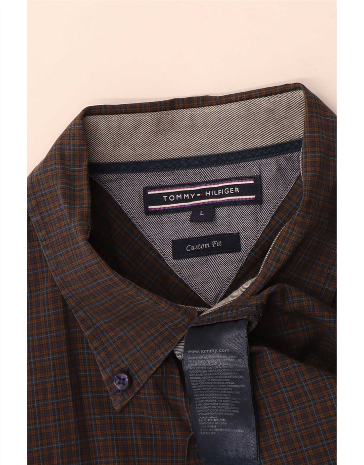 Camisa Tommy Hilfiger de corte personalizado para hombre, algodón a cuadros marrón grande