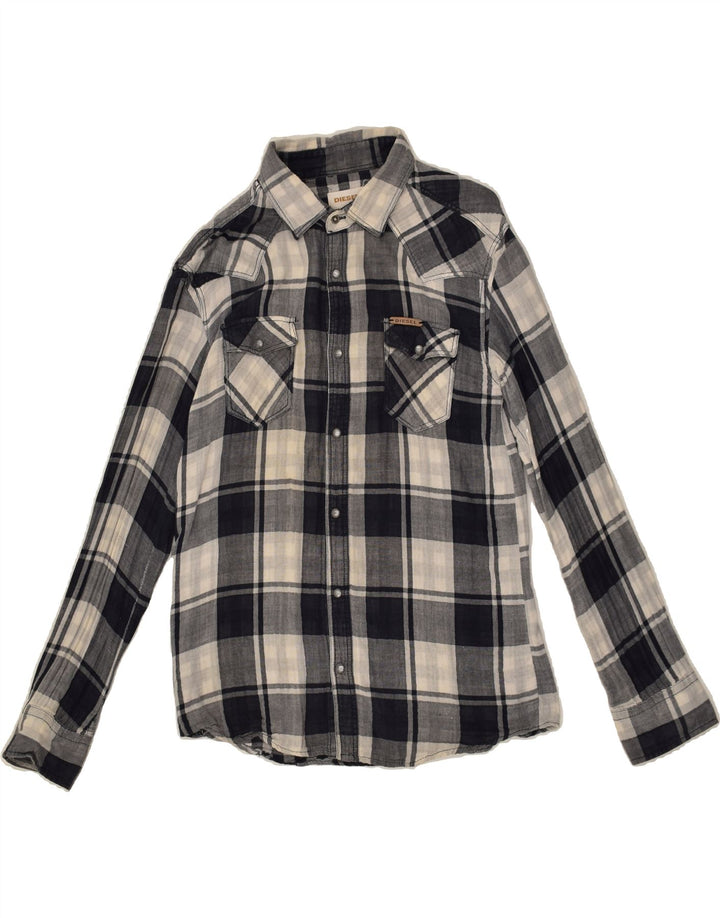 DIESEL Boys Shirt 15-16 Years XL Navy Blue Check Cotton | Vintage Diesel | Thrift | Second-Hand Diesel | Used Clothing | Messina Hembry 