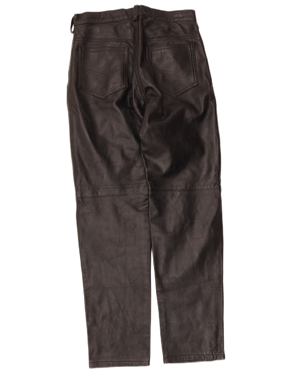 Vintage mujer pantalones de cuero recto Reino Unido 14 grande W30 L30 negro