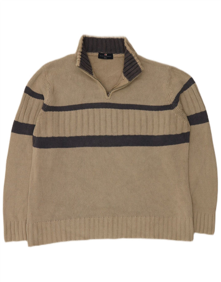 MARKS & SPENCER Suéter tipo jersey con cuello y cremallera azul Harbor para hombre, talla grande, color beige