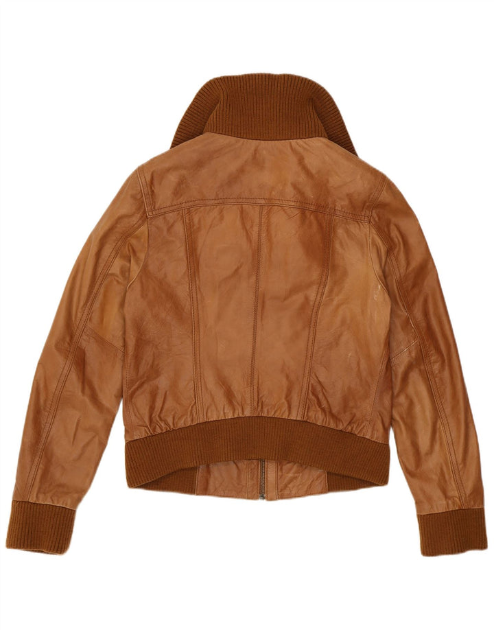 Pimkie Chaqueta Bomber de Cuero para Mujer UK 42 Marrón Medio