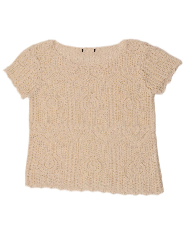 Vintage mujer crop crochet blusa Top Reino Unido 12 Medio Off White