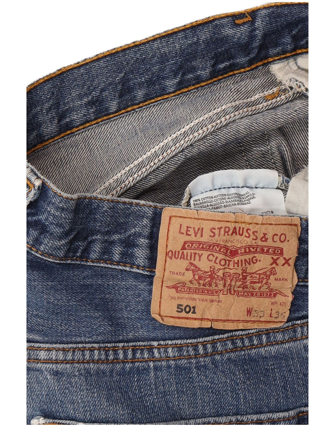 LEVI'S Pantalones cortos vaqueros 501 para hombre W33 Algodón azul medio