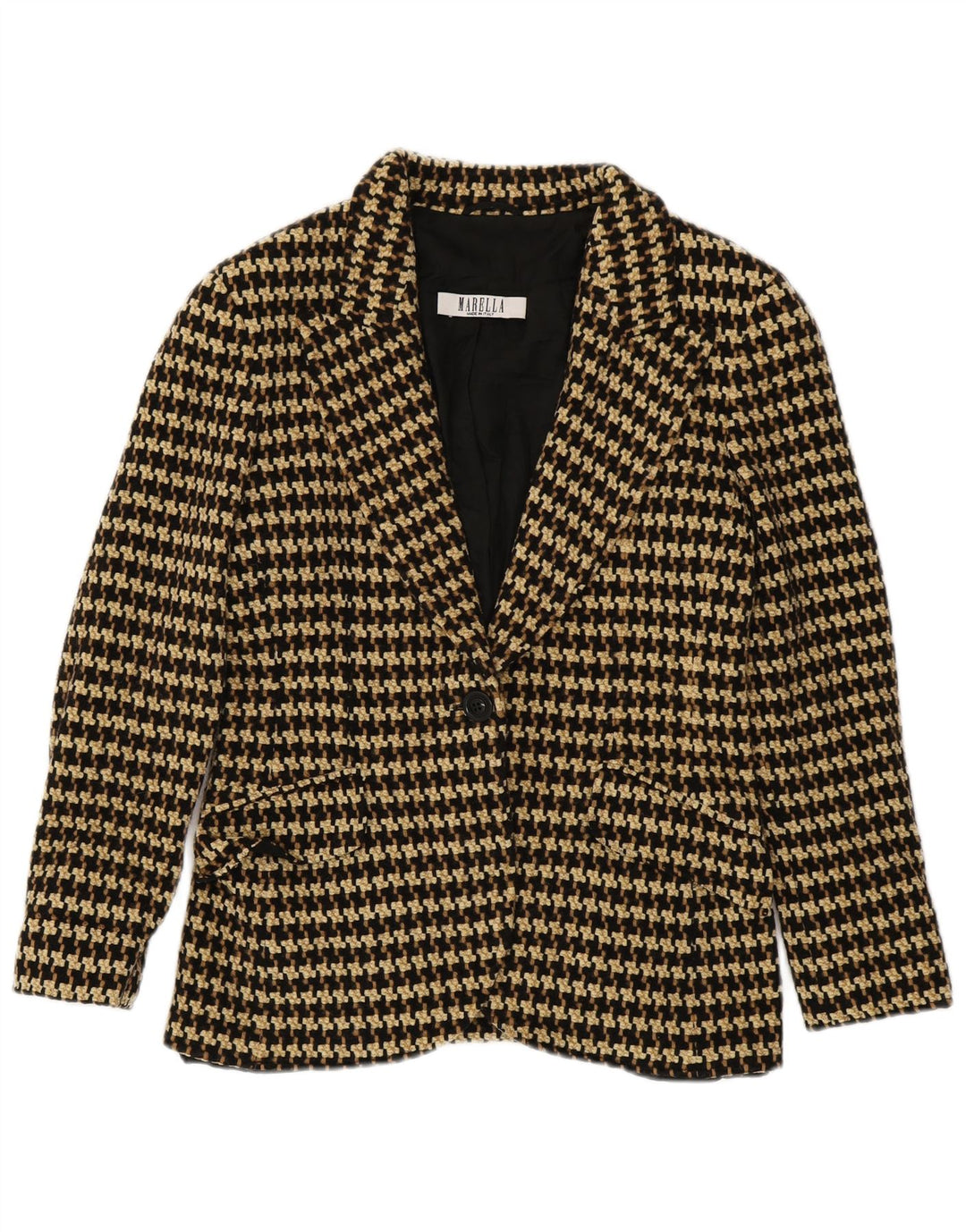Marella Chaqueta tipo blazer de 1 botón para mujer Reino Unido 44 Grande Marrón Pata de gallo
